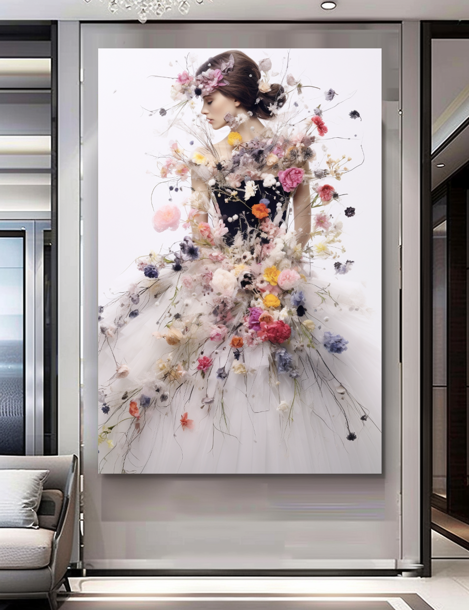 Perfume Floral Woman Art - Blooming Flowers Dress - Chic Home Decor