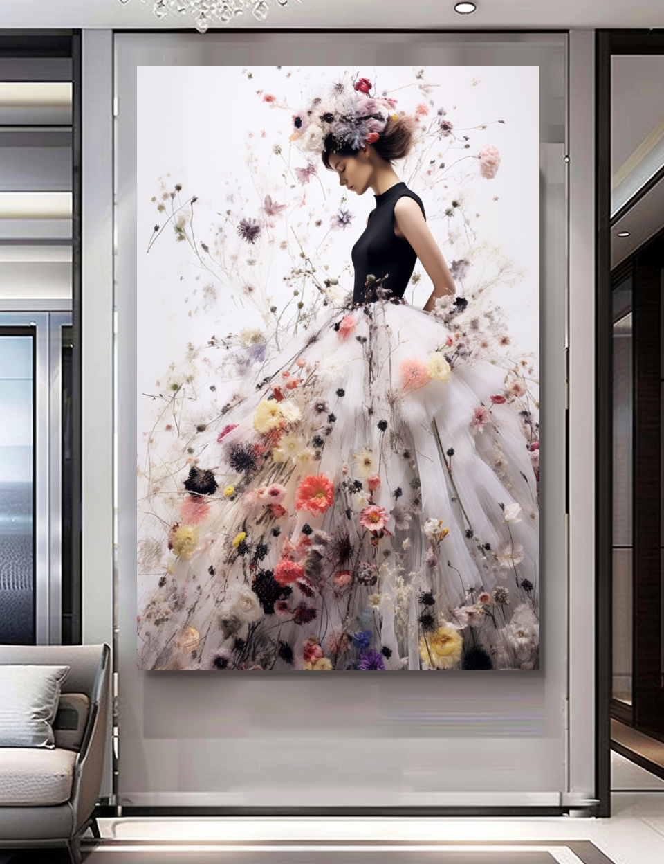 Perfume Floral Woman Art - Blooming Flowers Dress - Chic Home Decor