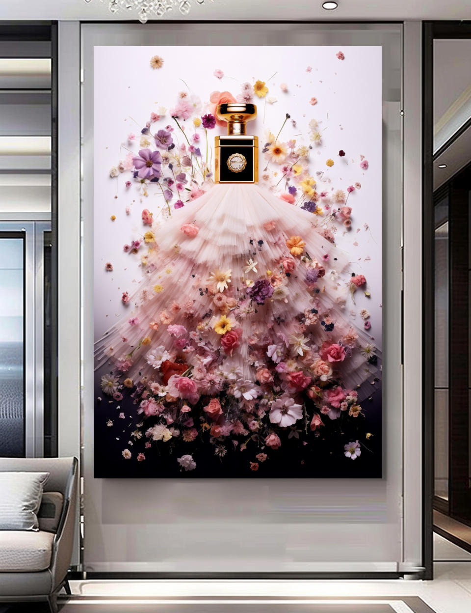 Fashion Artistic Floral Portrait - Perfume Floral Woman Art - Luxurious Canvas Wall Art Decor
