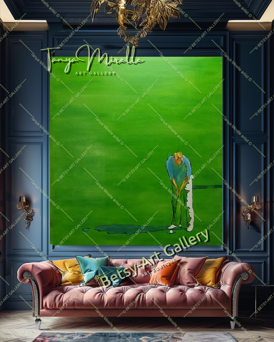 GRANDE peinture abstraite moderne de golf sur toile, art de golf, décoration de golf, décoration d'intérieur unique, club, bureau
