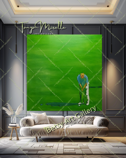 GRANDE peinture abstraite moderne de golf sur toile, art de golf, décoration de golf, décoration d'intérieur unique, club, bureau