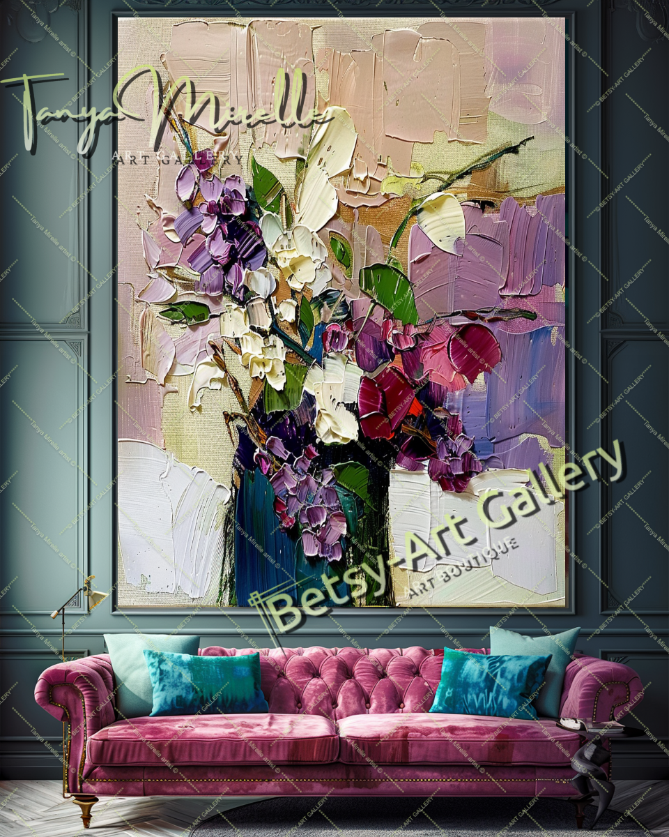Large Abstract Flower Art, Palette Knife Oil Painting #168