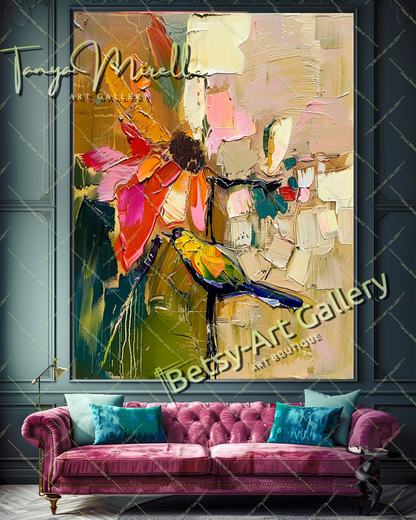 Sunflower Abstract Oil Painting, Floral Canvas Wall Art #192