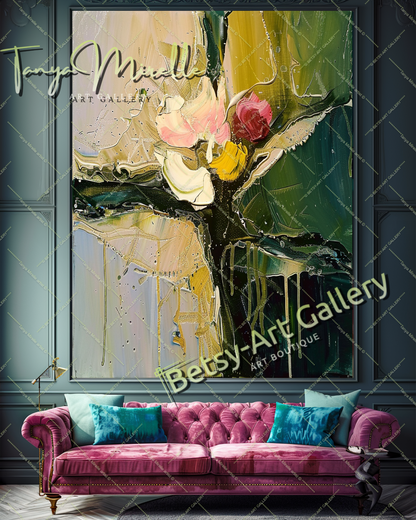 Abstract Expressionist Oil Painting with Bold Colors #194