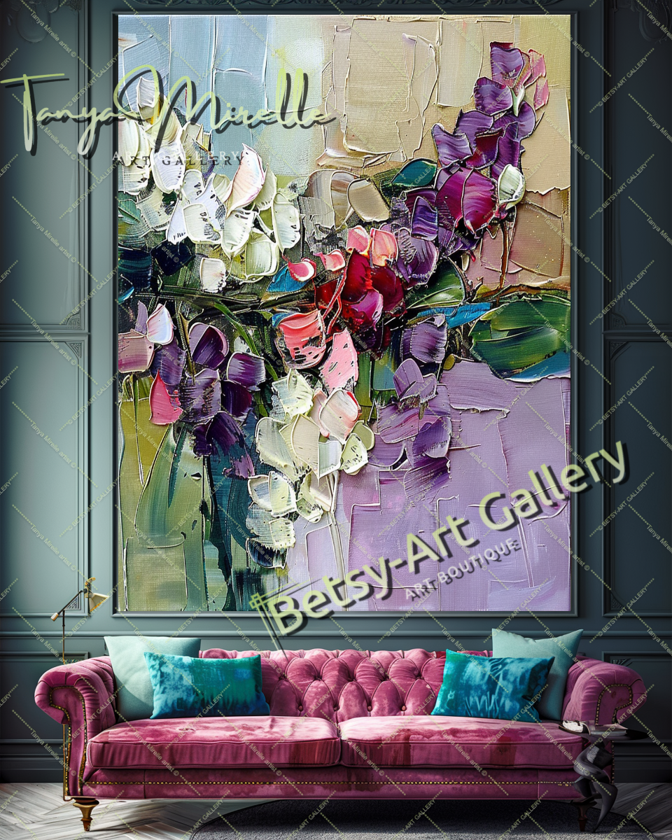 Large Abstract Flower Art, Palette Knife Oil Painting #168