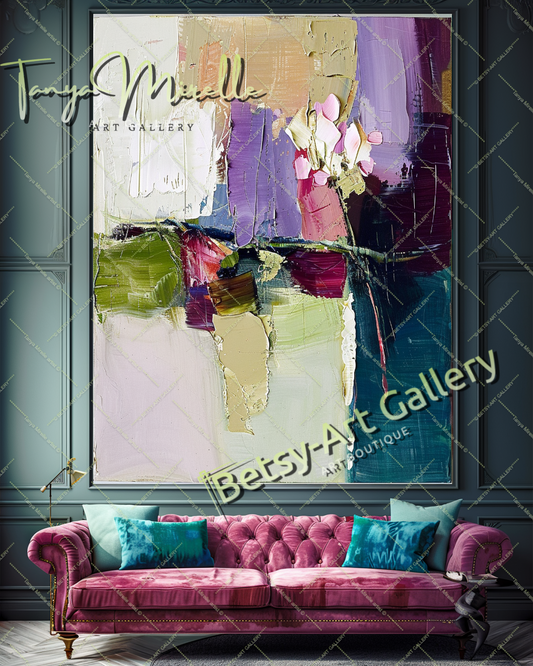 Contemporary Floral Canvas, Colorful Textured Painting #170