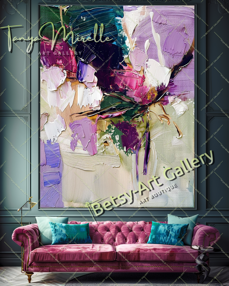 Contemporary Floral Canvas, Colorful Textured Painting #170