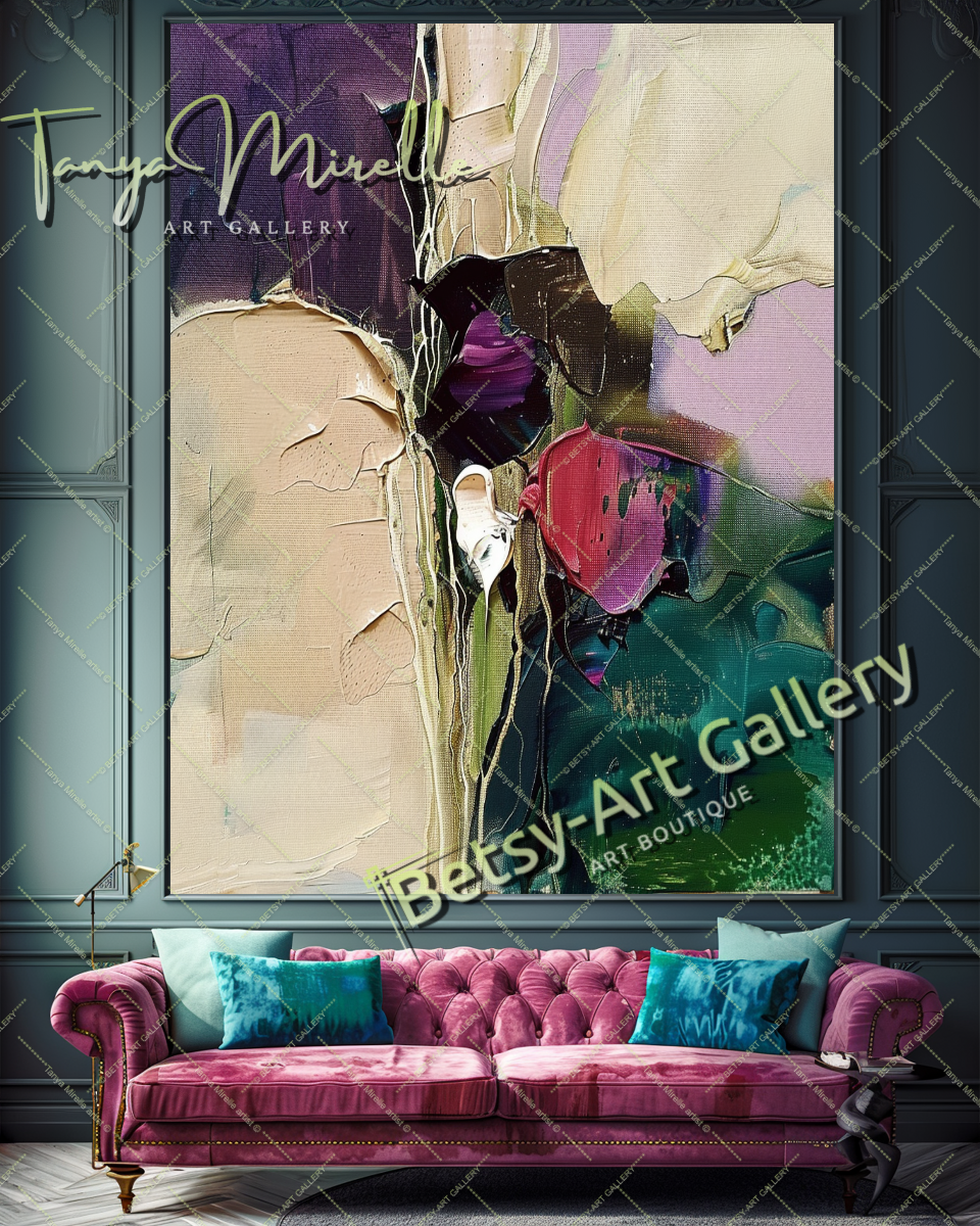 Bold Abstract Floral Oil Painting for Living Room #202