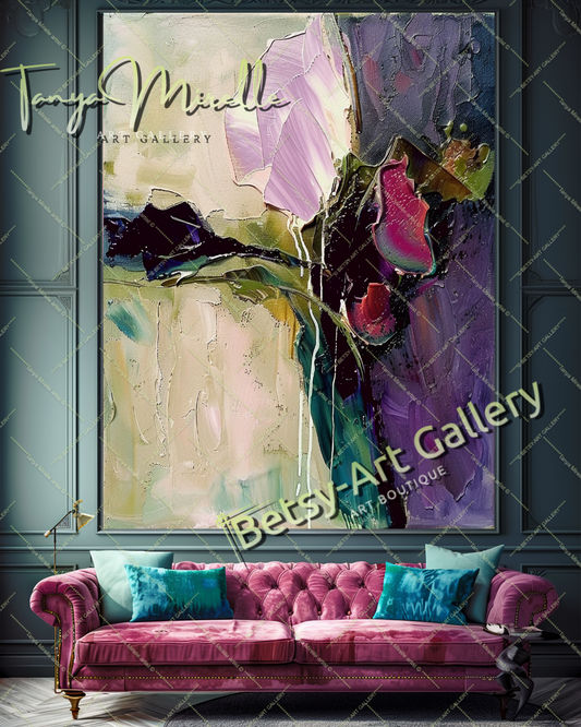 Bold Abstract Floral Oil Painting for Living Room #202