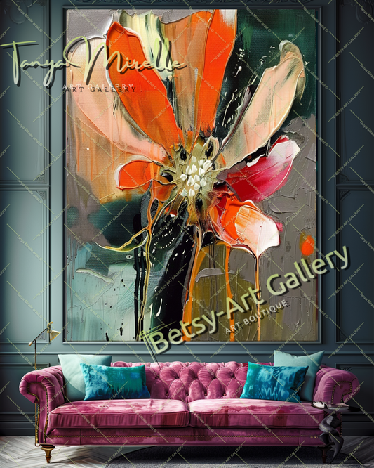 Nature-Inspired Abstract Impasto Flower Painting #203