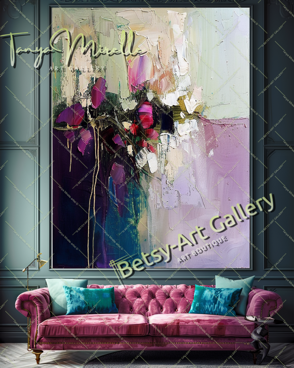 Contemporary Floral Canvas, Colorful Textured Painting #170