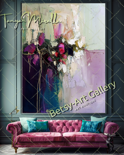 Contemporary Floral Canvas, Colorful Textured Painting #170