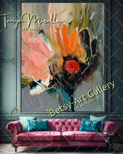 Nature-Inspired Abstract Impasto Flower Painting #203