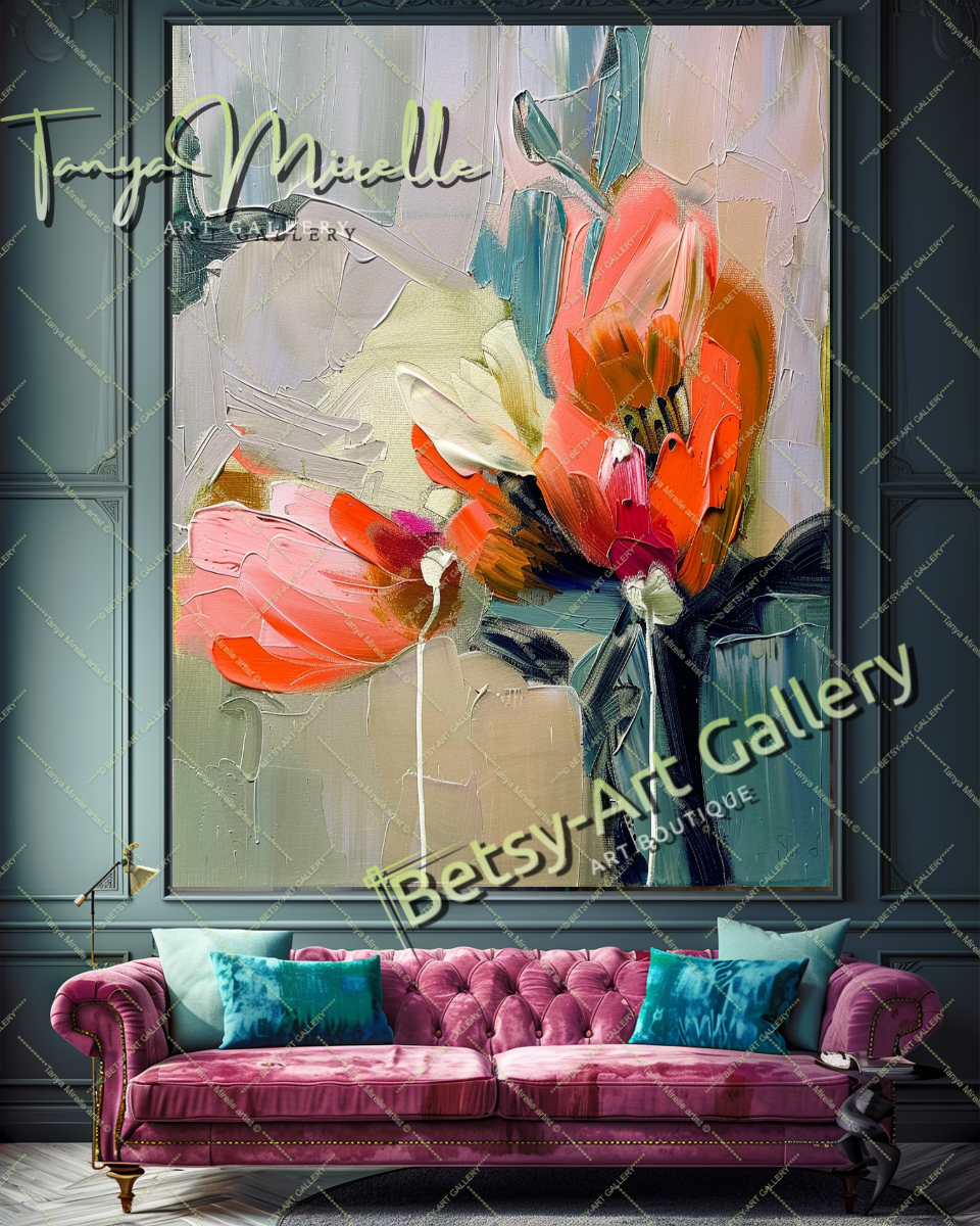 Nature-Inspired Abstract Impasto Flower Painting #203