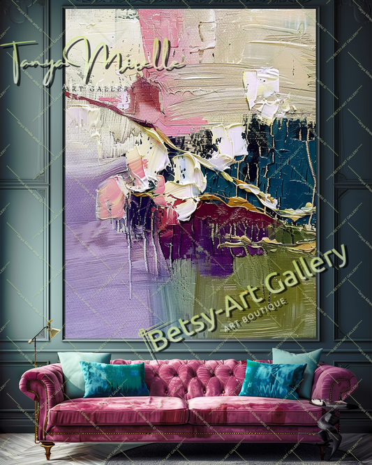 Contemporary Floral Canvas, Colorful Textured Painting #169