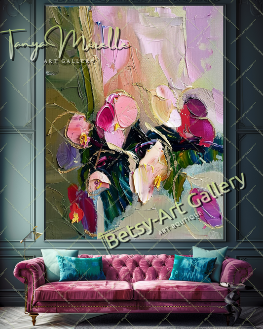 Abstract Floral Impasto Oil Painting on Canvas #165