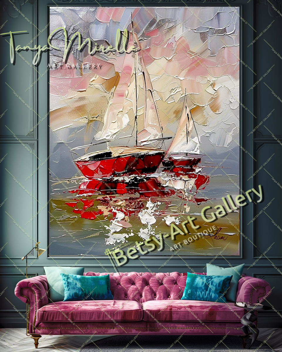 Abstract Sailboat Impasto Oil Painting on Canvas #172