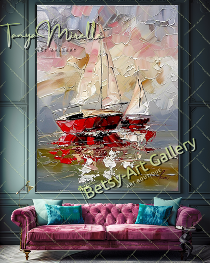 Abstract Sailboat Impasto Oil Painting on Canvas #172