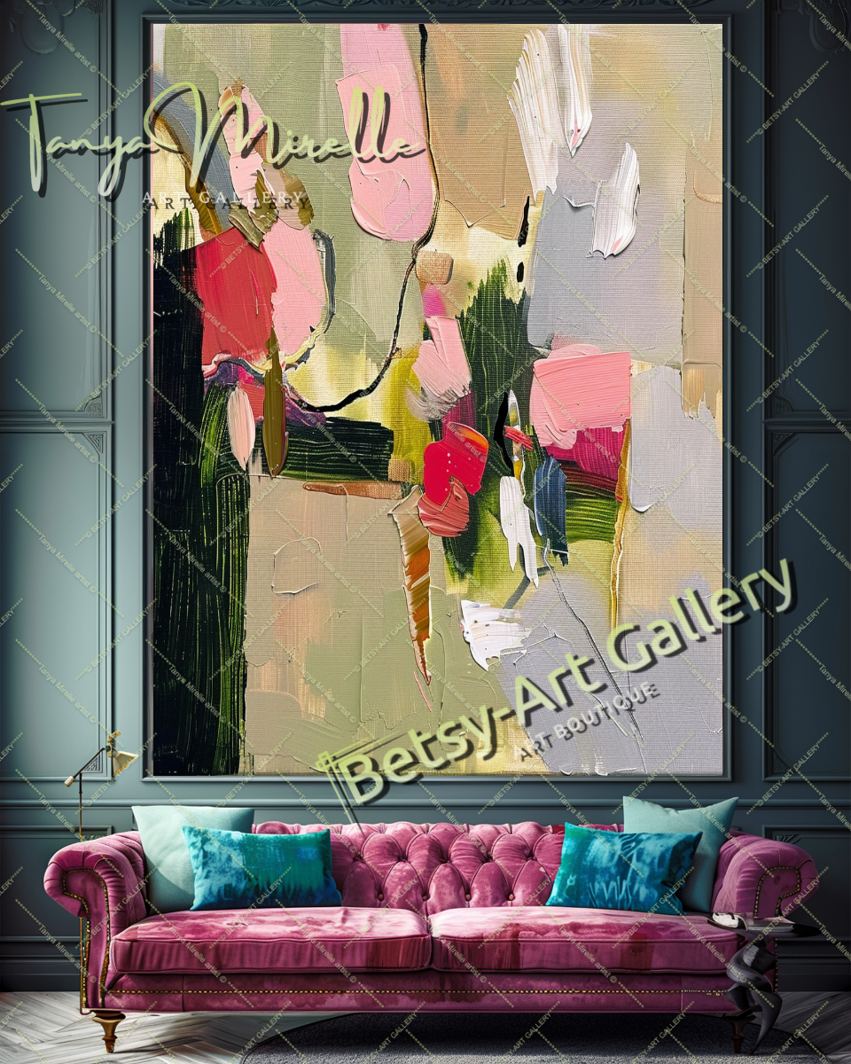 Bold Abstract Floral Oil Painting for Living Room #174