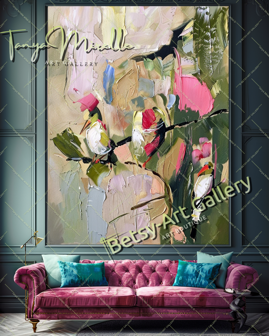 Bold Abstract Floral Oil Painting for Living Room #174