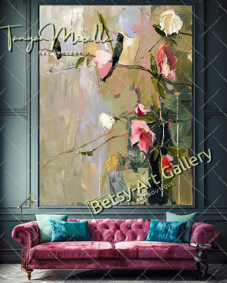 Bold Abstract Floral Oil Painting for Living Room #174