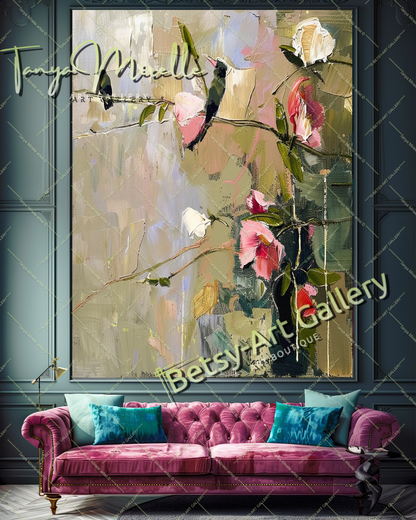 Bold Abstract Floral Oil Painting for Living Room #174