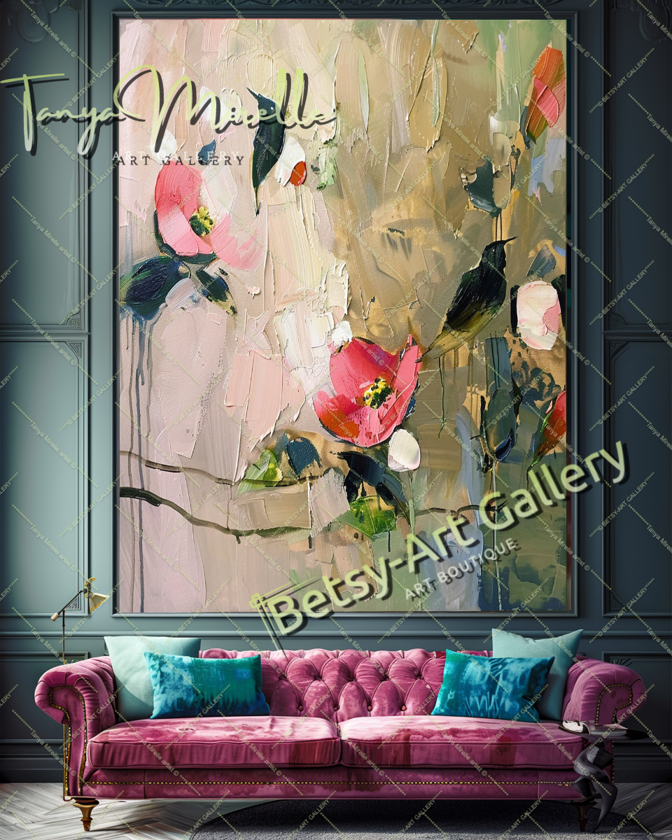 Bold Abstract Floral Oil Painting for Living Room #174