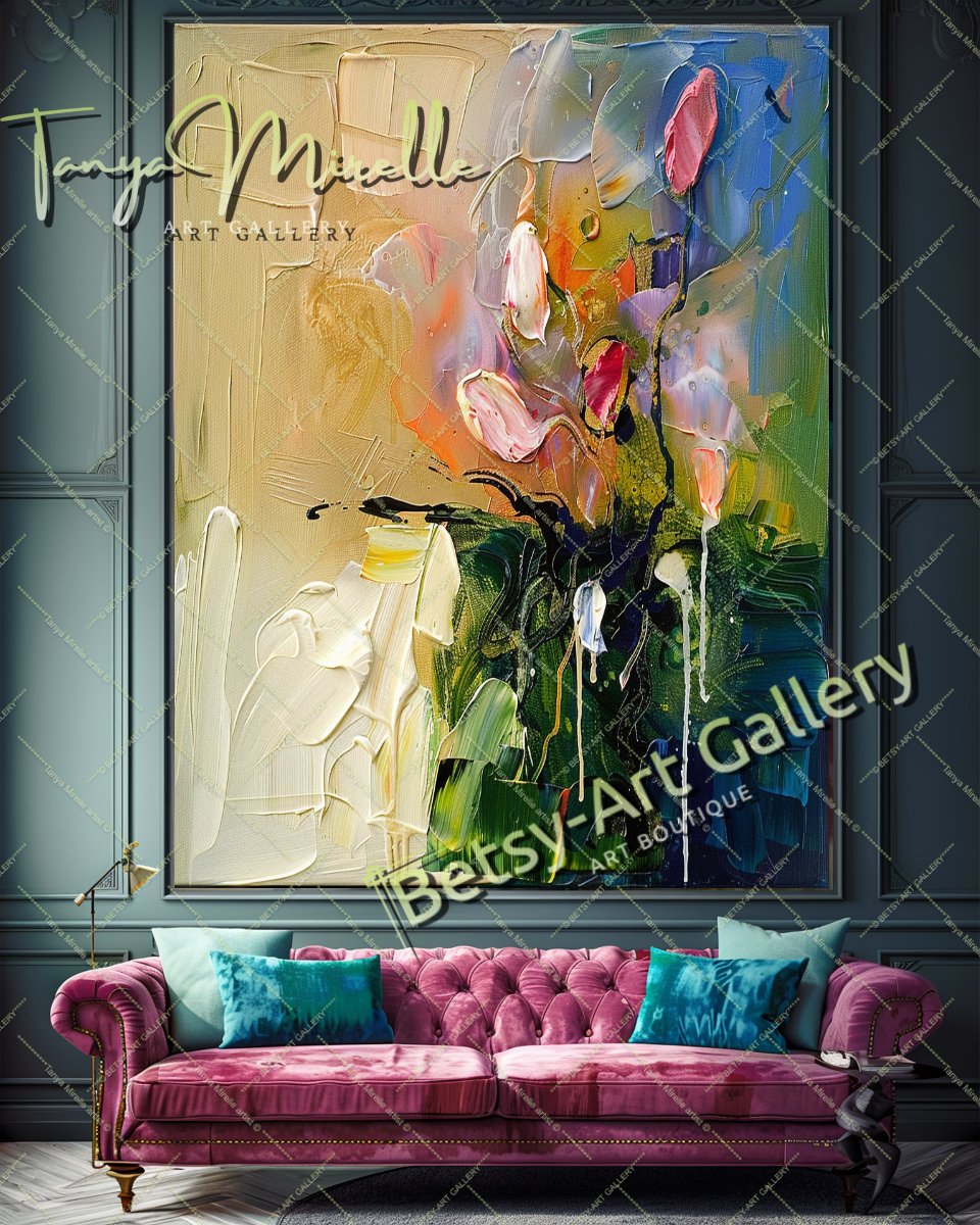 Vibrant Textured Flower Oil Painting on Canvas #176