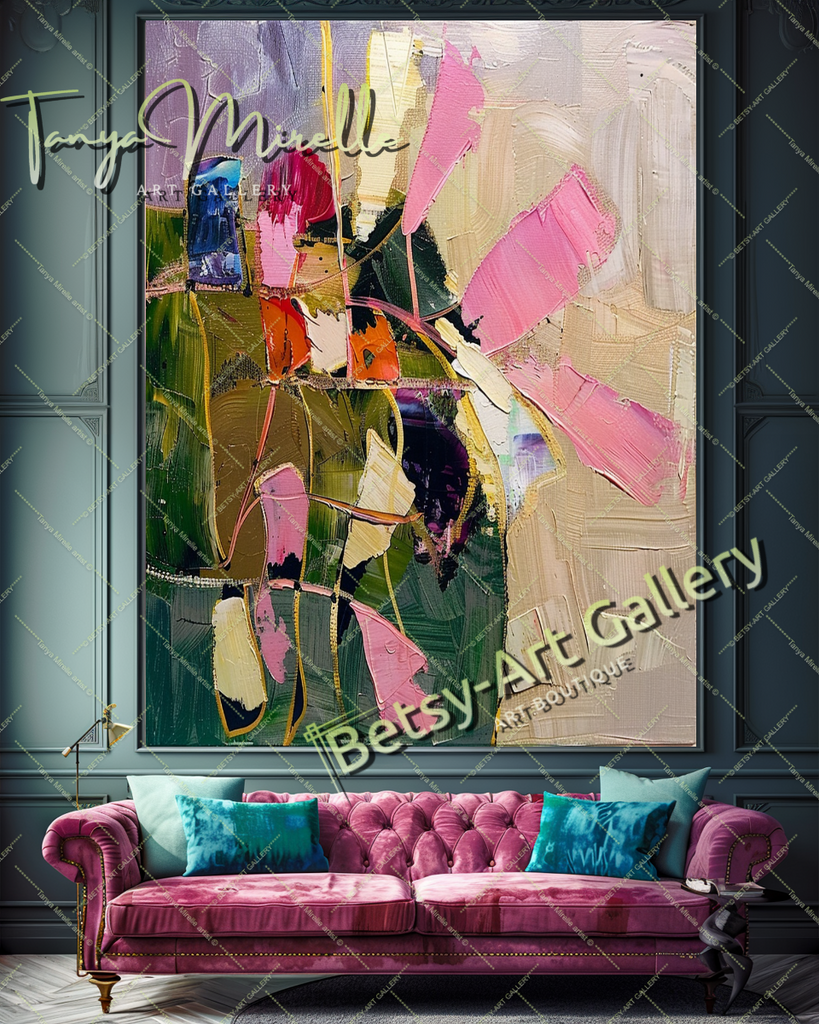 Abstract Floral Impasto Oil Painting on Canvas #165 – Large – Oil on Canvas – {{ product.title }} canvas artwork by Tanya Mirelle – modern wall decor – original artwork for home, living room, office, or gallery – original artwork by BETSY-ART GALLERY