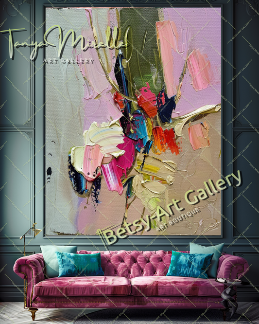 Textured Flower Oil Painting, Modern Floral Wall Art #167