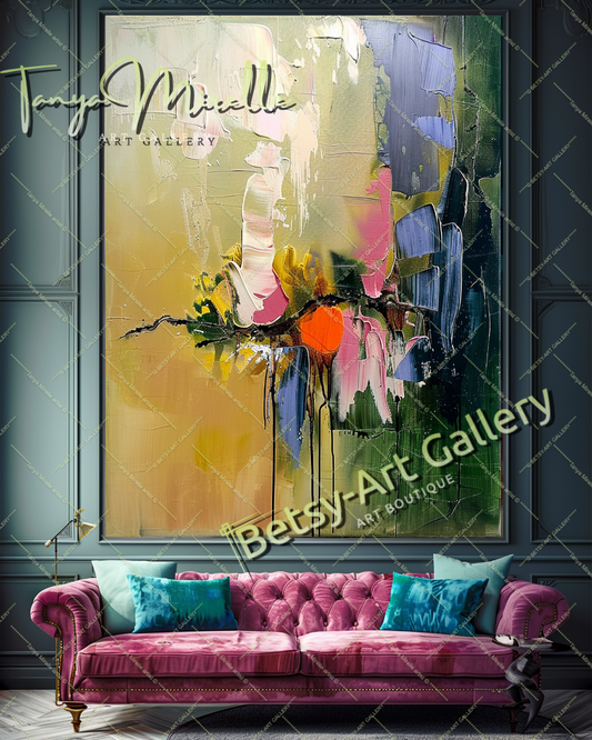 Vibrant Textured Flower Oil Painting on Canvas #176