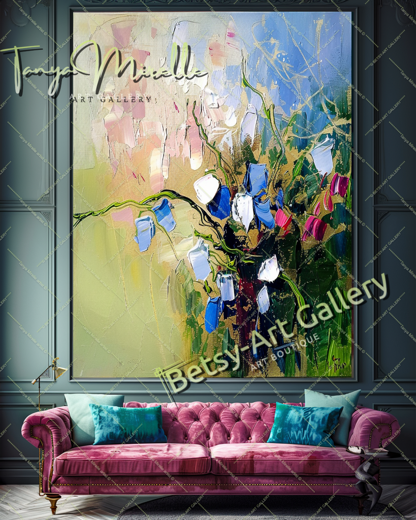 Hand-Painted Impasto Flower Canvas Wall Art #179 – Large – Oil on Canvas – {{ product.title }} canvas artwork by Tanya Mirelle – modern wall decor – original artwork for home, living room, office, or gallery – original artwork by BETSY-ART GALLERY