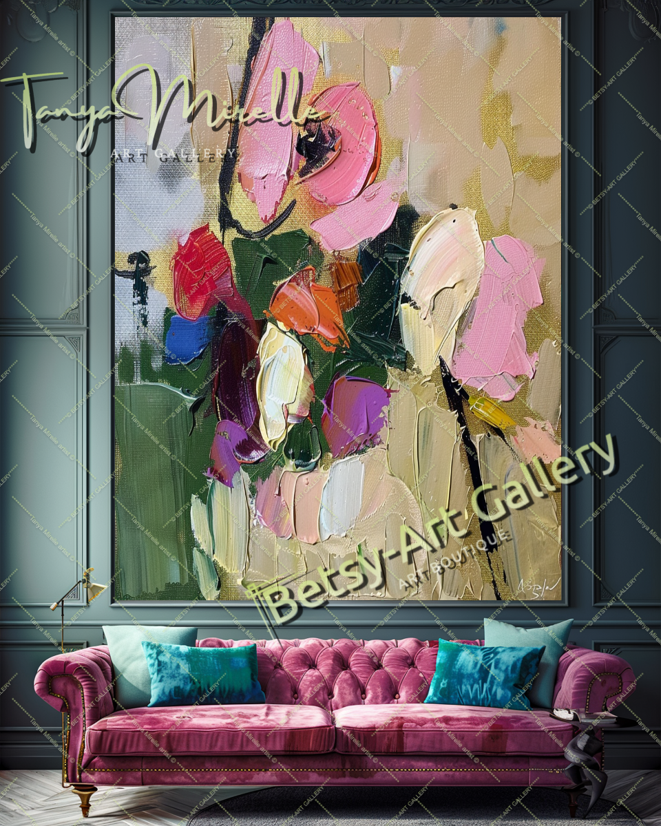 Textured Flower Oil Painting, Modern Floral Wall Art #167
