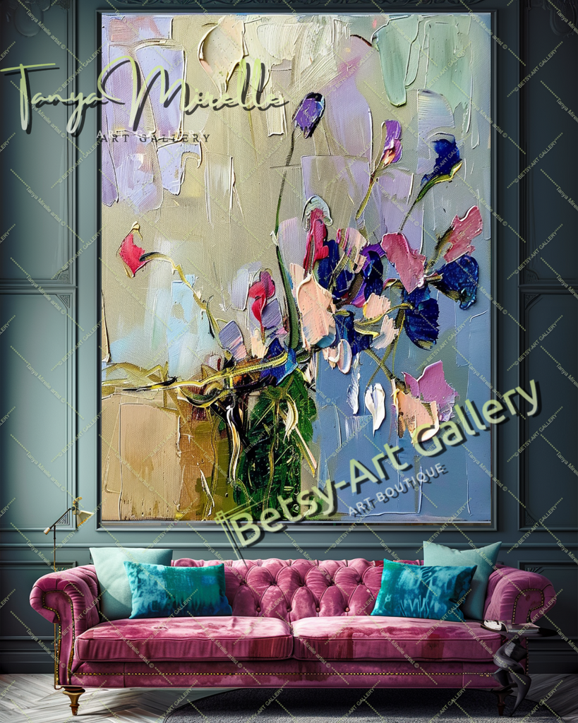 Hand-Painted Impasto Flower Canvas Wall Art #179 – Large – Oil on Canvas – {{ product.title }} canvas artwork by Tanya Mirelle – modern wall decor – original artwork for home, living room, office, or gallery – original artwork by BETSY-ART GALLERY