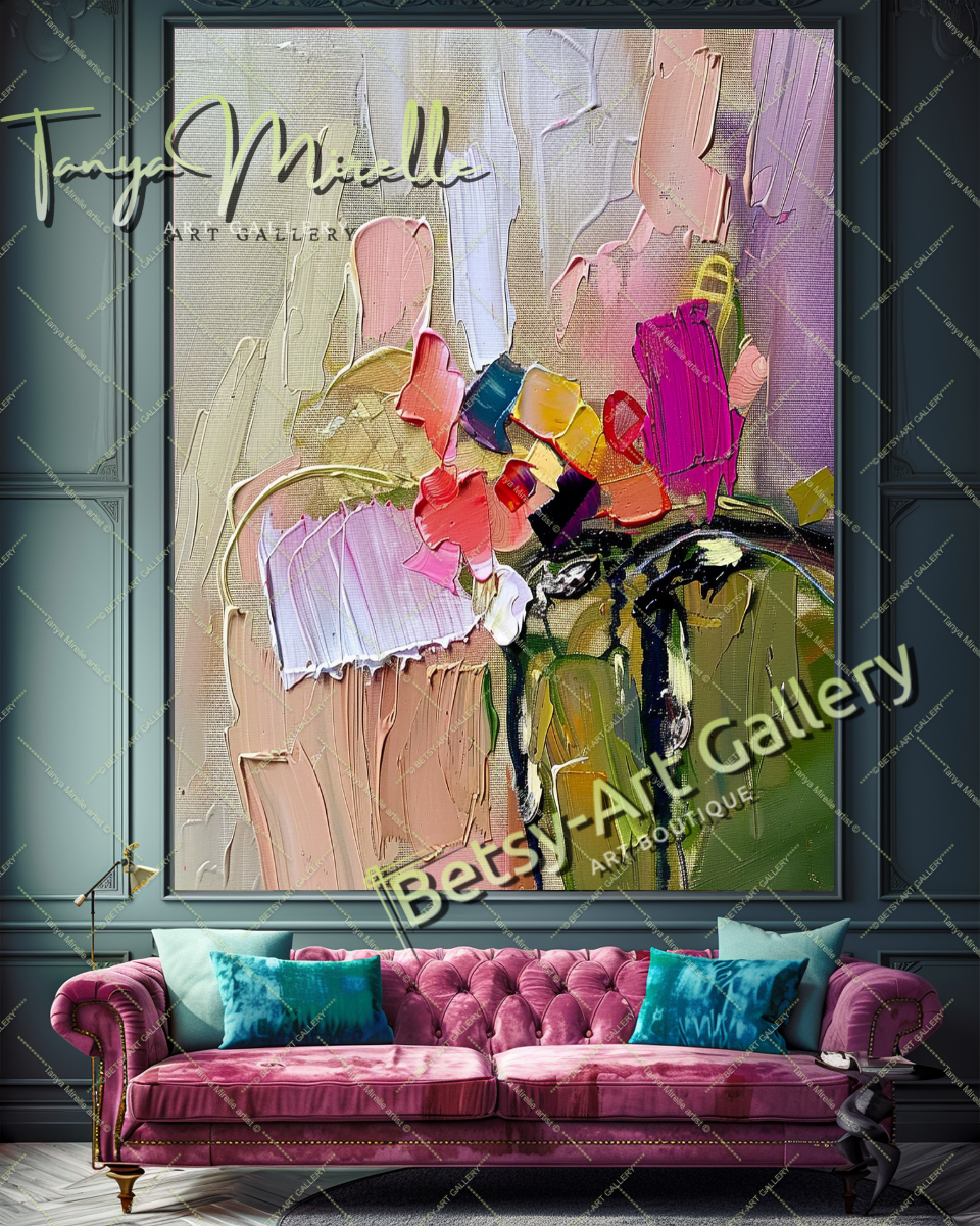 Textured Flower Oil Painting, Modern Floral Wall Art #167