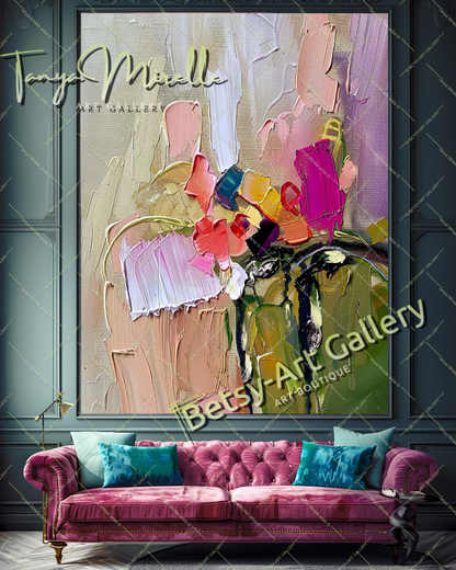 Textured Flower Oil Painting, Modern Floral Wall Art #167