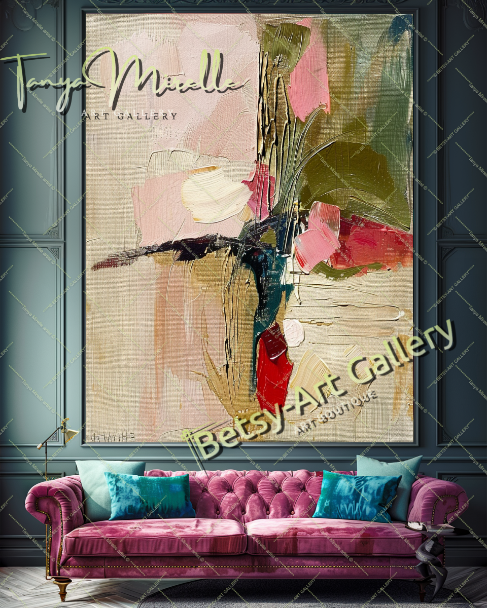 Modern Floral Oil Painting, Romantic Textured Art #183