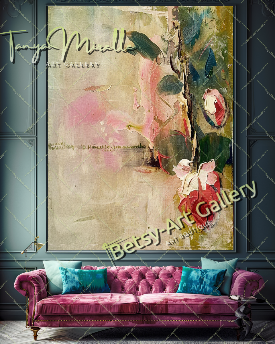 Modern Floral Oil Painting, Romantic Textured Art #183