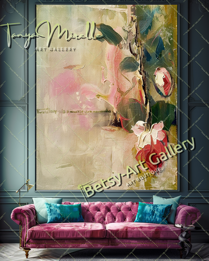 Modern Floral Oil Painting, Romantic Textured Art #183