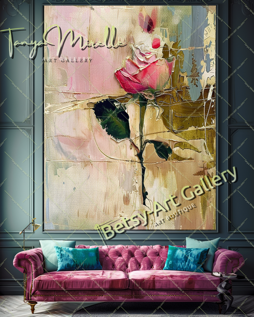 Modern Floral Oil Painting, Romantic Textured Art #183 – Large – Oil on Canvas – {{ product.title }} canvas artwork by Tanya Mirelle – modern wall decor – original artwork for home, living room, office, or gallery – original artwork by BETSY-ART GALLERY