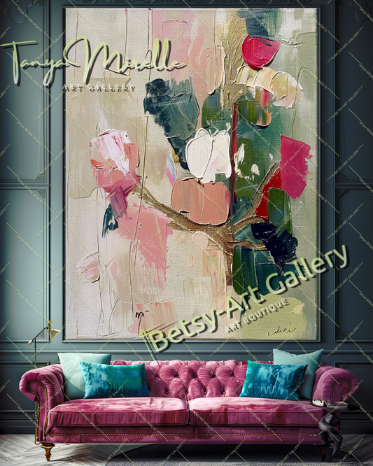 Large Textured Oil Painting, Modern Floral Artwork #185