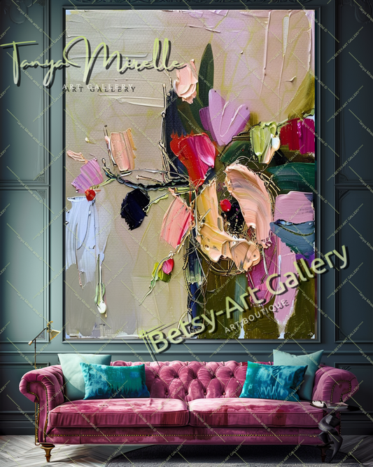 Textured Flower Oil Painting, Modern Floral Wall Art #166