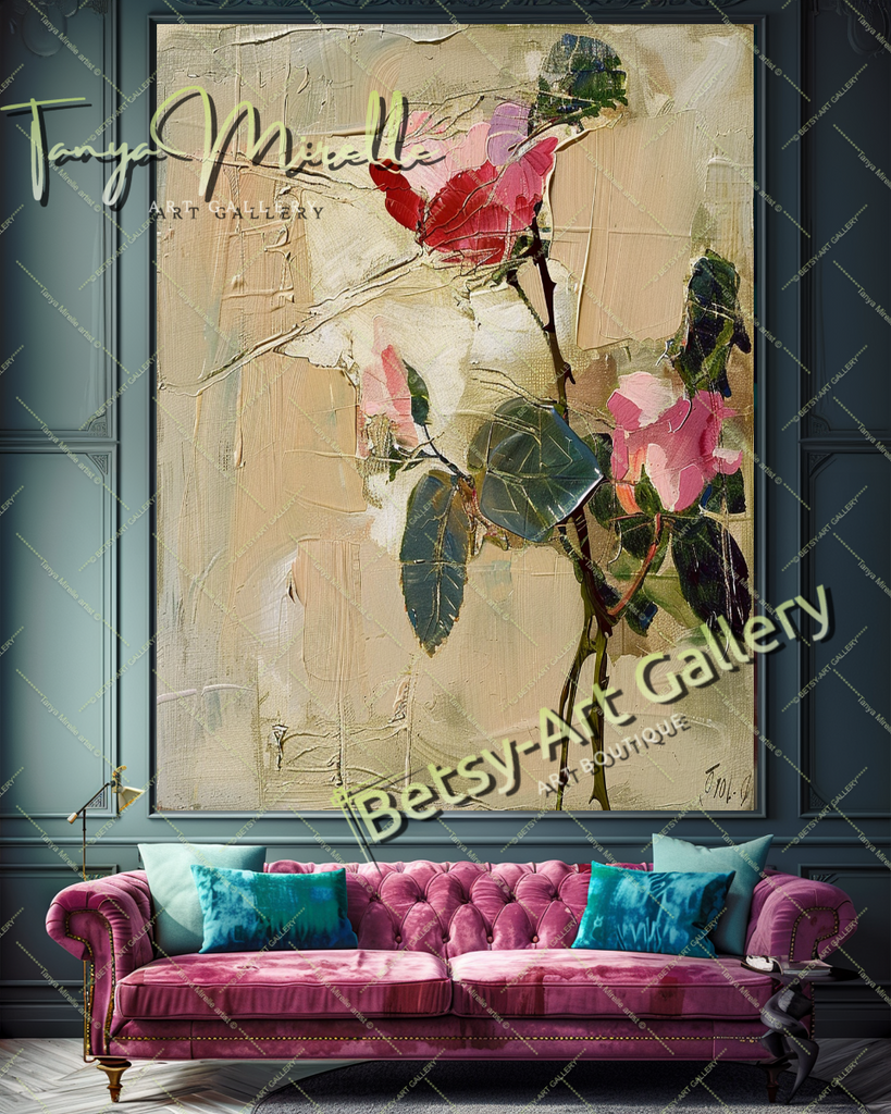Large Textured Oil Painting, Modern Floral Artwork #185 – Large – Oil on Canvas – {{ product.title }} canvas artwork by Tanya Mirelle – modern wall decor – original artwork for home, living room, office, or gallery – original artwork by BETSY-ART GALLERY