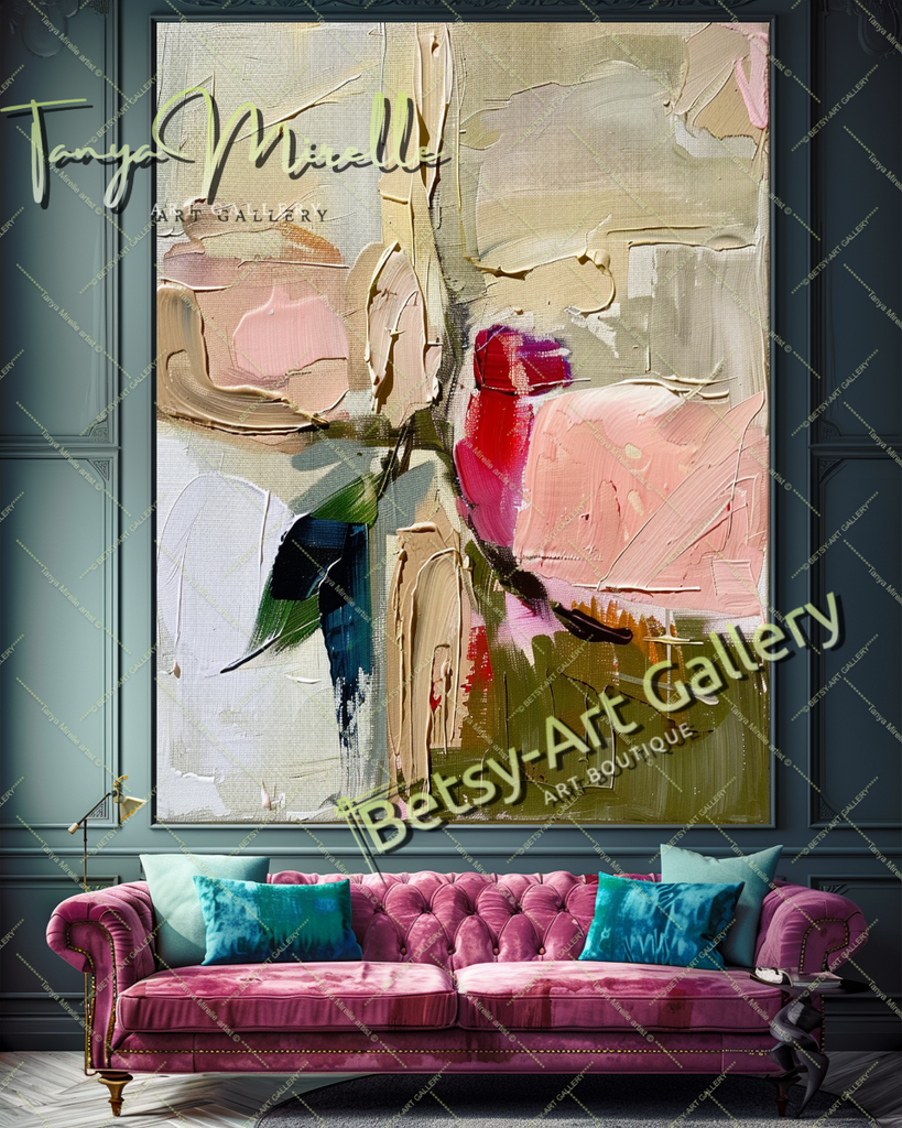 Large Textured Oil Painting, Modern Floral Artwork #185 – Large – Oil on Canvas – {{ product.title }} canvas artwork by Tanya Mirelle – modern wall decor – original artwork for home, living room, office, or gallery – original artwork by BETSY-ART GALLERY