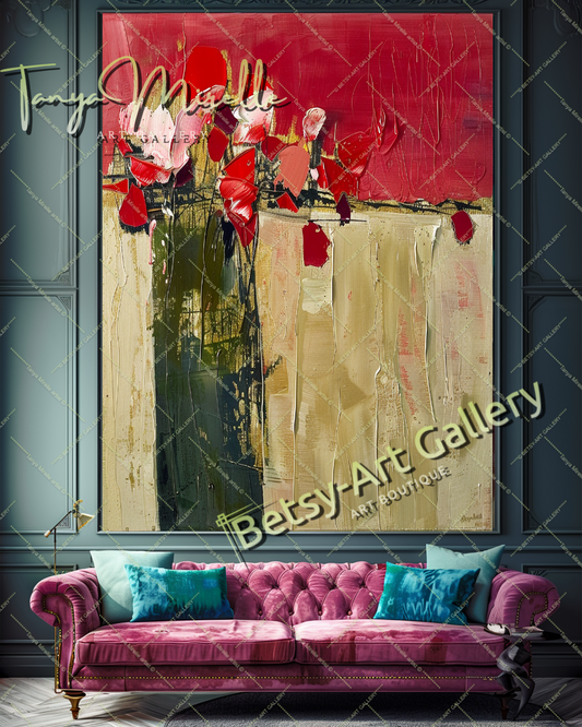 Red Abstract Floral Oil Painting on Canvas #188