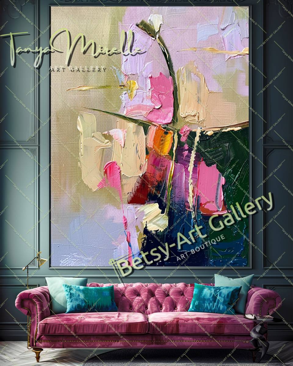 Abstract Floral Impasto Oil Painting on Canvas #165