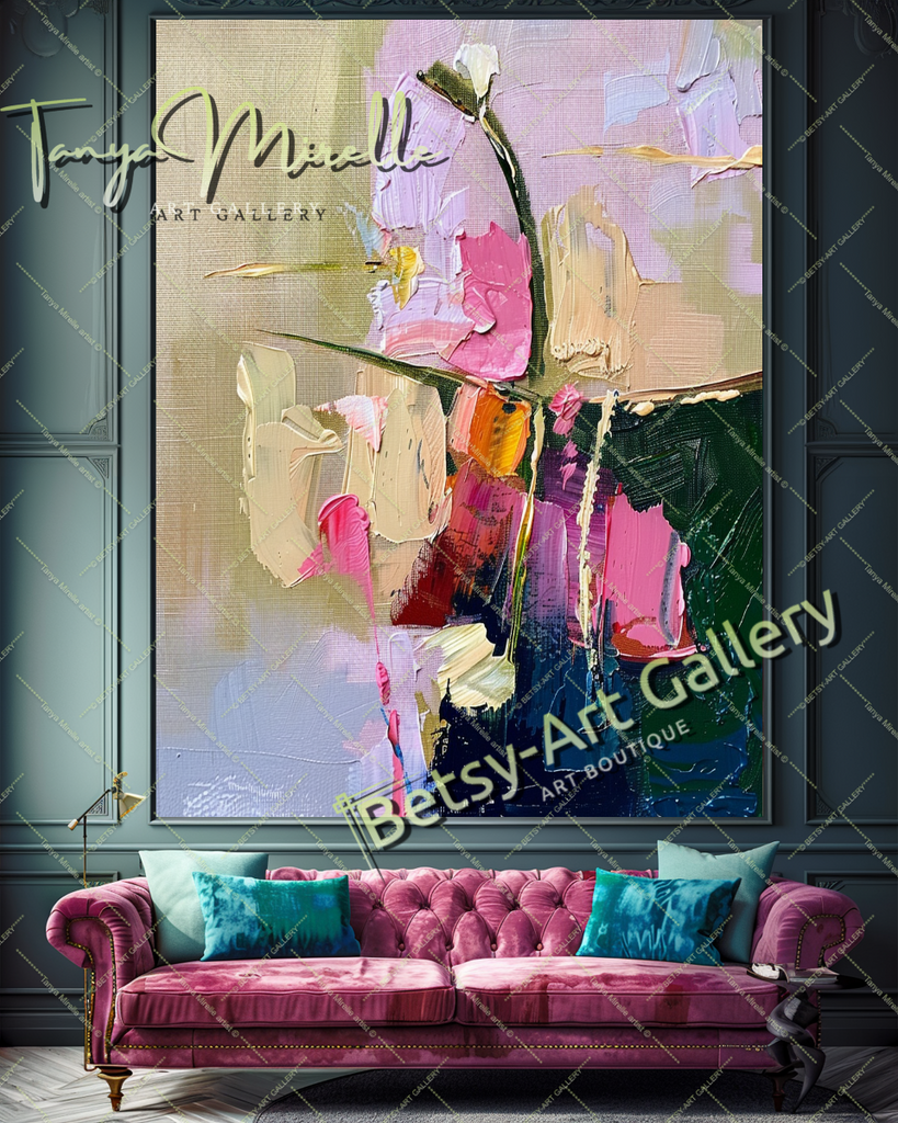 Abstract Floral Impasto Oil Painting on Canvas #165 – Large – Oil on Canvas – {{ product.title }} canvas artwork by Tanya Mirelle – modern wall decor – original artwork for home, living room, office, or gallery – original artwork by BETSY-ART GALLERY