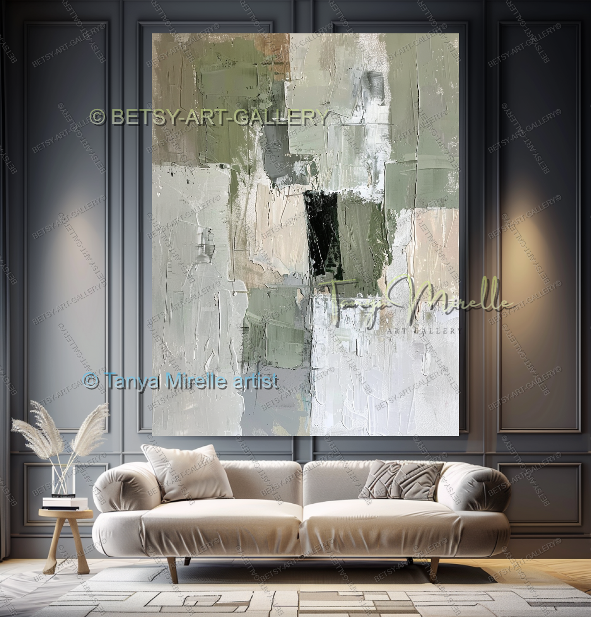 Quiet Green White Composition - Large Abstract Texture Painting