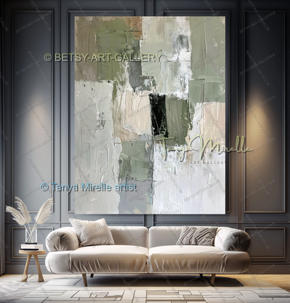 Quiet Green White Composition - Large Abstract Texture Painting