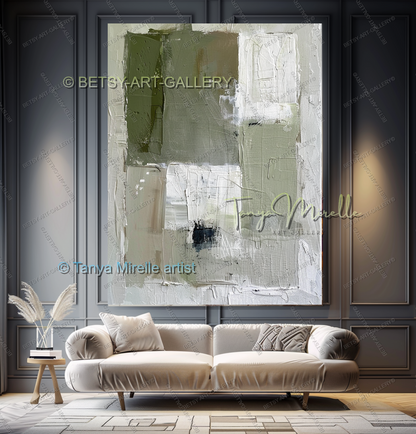 Quiet Green White Composition - Large Abstract Texture Painting